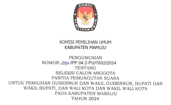 KPU Mamuju Mulai Seleksi Calon Anggota PPS untuk Pilkada 2024