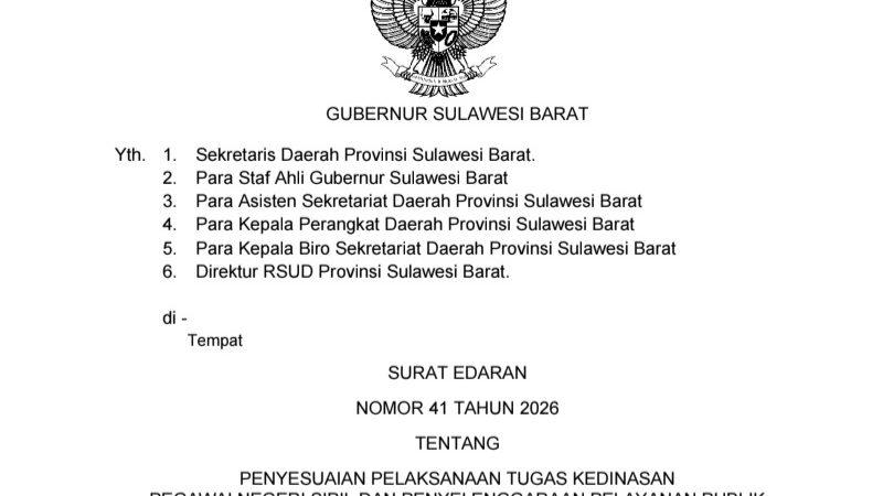 WFH ASN Sulbar Mulai Berlaku, Presensi dan Laporan Kinerja Tetap Wajib