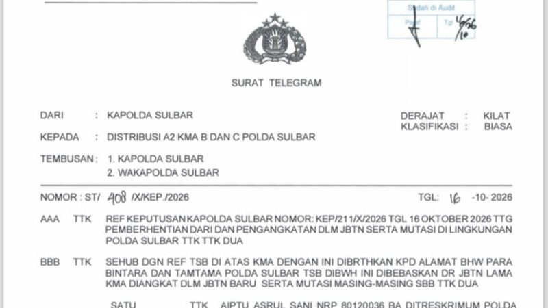 Perkuat Lini Terdepan Pelayanan, Polda Sulbar Mutasi 223 Personel